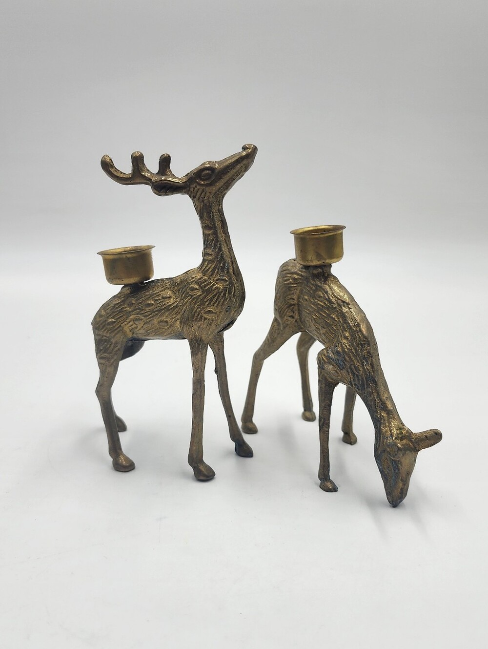 Vintage Brass Deer Reindeer Candle Candlestick Holders Candle Sticks Buck & Doe